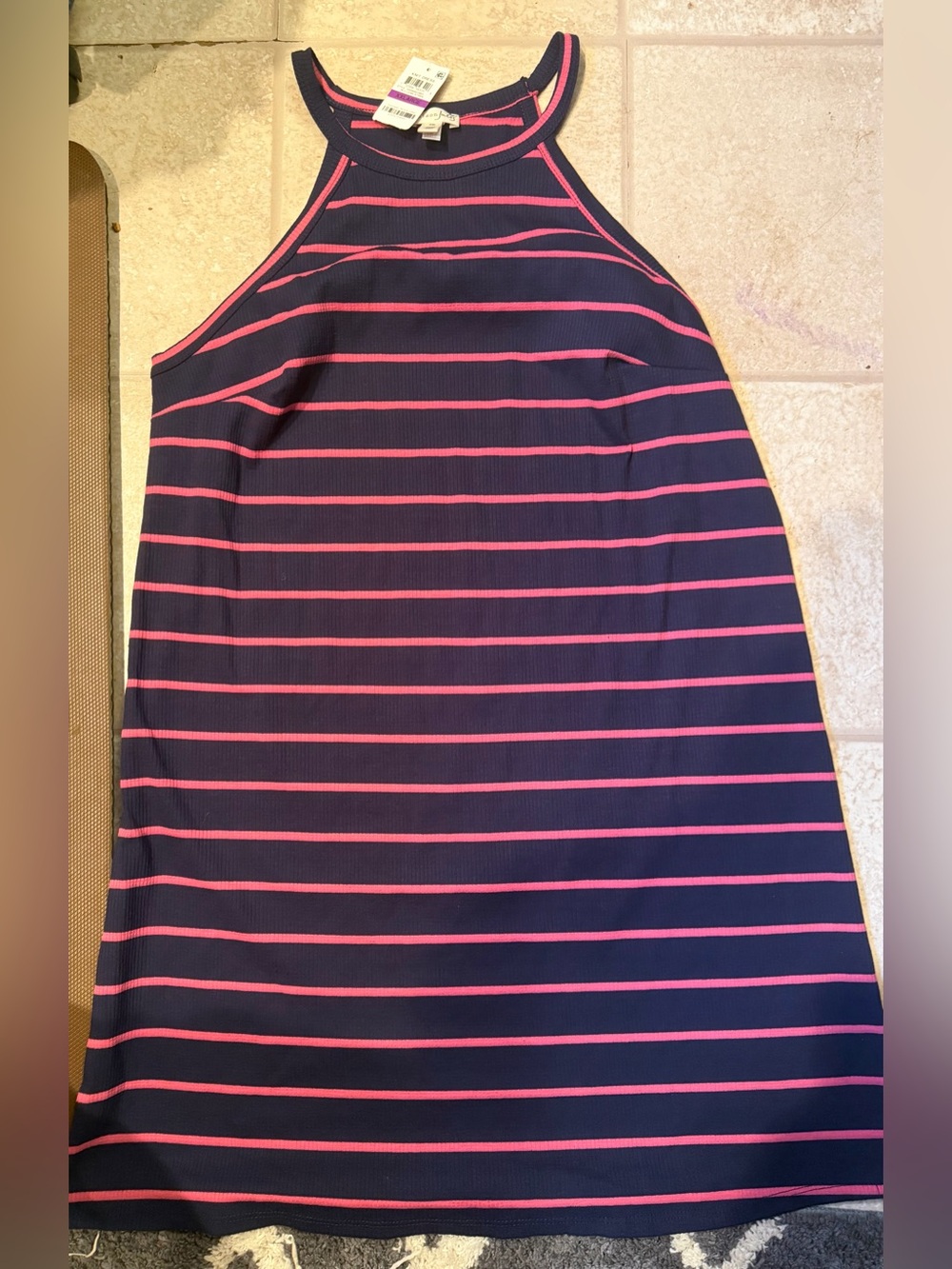 Maison Jules Navy and Pink Ribbed Halter Dress size XXL! New with tags!